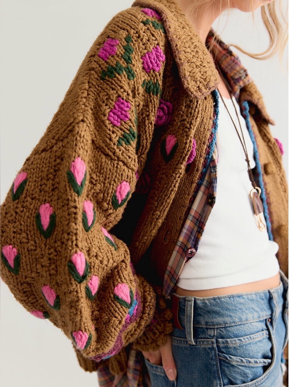 Free People Rosebud cardigan in macadamia nut NWT XL